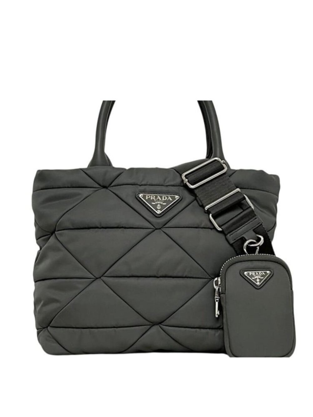 Prada 2-Way Patted Re-Nylon Tote Bag 25 IC Tag Reactive Nylon Mercury Gray